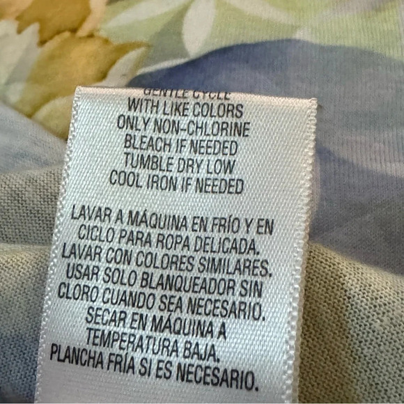 Energe S Small Shirt Top Blue Floral Poncho Short Sleeve Round Neck Lace Trim - Picture 7 of 7